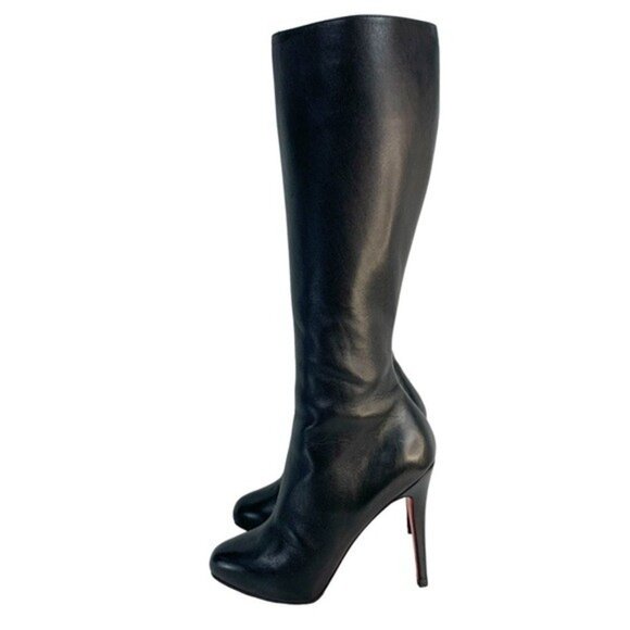 Christian Louboutin Ginevra Luxe Calf Buttery Black Leather Knee-High Boots 38 - Picture 9 of 15